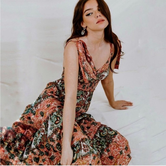 Free People Let’s Smock About It Boho Tiered Mixed Print Maxi Dress Size Small - Picture 12 of 14
